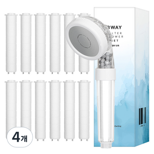 해피달링 수압 조절 3WAY 필터 샤워기 + 필터 12p 세트, 4개, 화이트