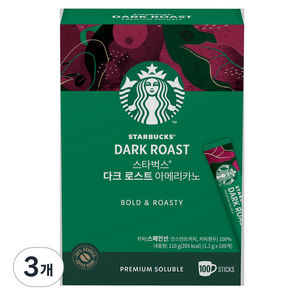 스타벅스 다크 로스트 아메리카노 원두커피믹스, 1.1g, 100개입, 3개