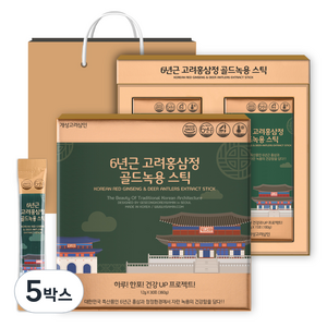 개성고려삼인 6년근 고려홍삼정 골드녹용 스틱 + 쇼핑백 세트, 360g, 5박스