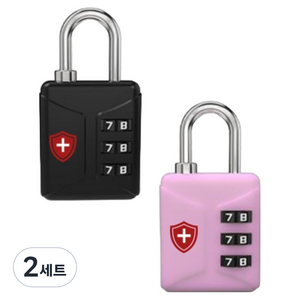마터혼 3단 ABS 비밀번호 자물쇠 핑크 + 블랙 세트, 2세트