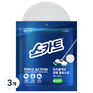 스카트 트리플액션 원형 물청소포 18매 210mm, 3개