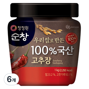 청정원 순창 우리쌀로 만든 100% 국산 고추장, 1kg, 6개