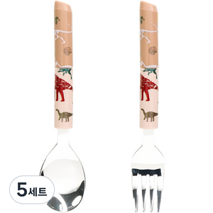 릴팡 키즈 내셔널지오그래픽 스핀 퍼즐 스텐 스푼포크 세트 다이노, 혼합색상, 스푼 + 포크, 5세트