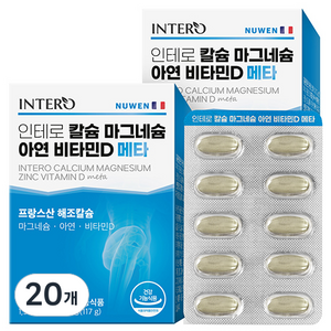 인테로 칼슘 마그네슘 아연 비타민D 메타 영양제 117g, 90정, 20개
