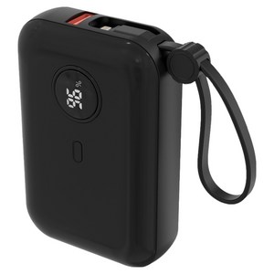 바우아토 포켓쉴 난연 PD 22.5W 고속 입출력 케이블 일체형 미니 보조배터리 10000mah, 블랙, 블랙