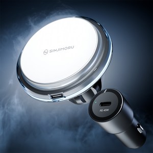 신지모루 25W Qi2.2 펠티어 냉각 M 에어쿨러 맥세이프 차량용 무선충전 송풍구 휴대폰 거치대 + 45W 시거잭 세트, 화이트, 1세트