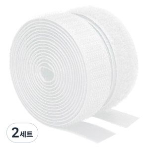 쿠말 접착 초강력 벨크로 테이프 갈고리면 20mm x 5m + 부착면 20mm x 5m 세트, 화이트, 2세트