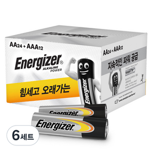 에너자이저 알카라인 종이팩 AA건전지 24입 + AAA건전지 12입, 36개입, 6세트