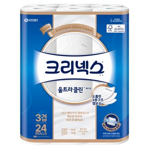 크리넥스 3겹 천연펄프 울트라클린 화이트, 25m, 24개입, 1개
