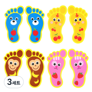유니아트 동물 발바닥 스티커 4종 x 10족 세트, 곰, 꼬꼬닭, 원숭이, 고양이, 3세트