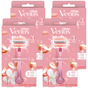 Venus 정품 컴포트 글라이드 화이트티 여성용 면도기 + 면도날 2입, 혼합색상, 4개