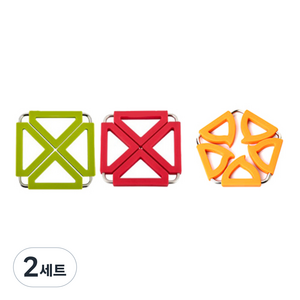 듀얼 냄비 받침대 사각 그린 + 레드 + 오각 오렌지, 혼합 색상, 2세트