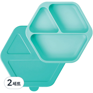 타이니트윙클 실리콘 아기 흡착식판 + 뚜껑 세트, 민트, 2세트