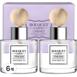 부케가르니 프레그런스드 차량용 디퓨저 50ml, 화이트머스크, 6개