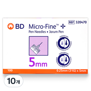 벡톤디킨슨 마이크로 파인 인슐린 펜니들 멸균주사침 0.25 x 5 mm 31G, 10개, 100개입