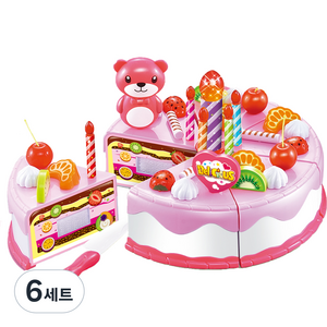 하늘썬별 맛있는 과일 생일 케이크 주방놀이 vdcakeh56, 핑크, 6세트