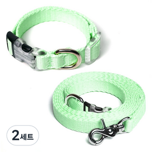 아띠지기 반려동물 목줄 + 핸즈프리 리드줄 세트, 리프그린, 2세트
