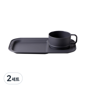 나인웨어 올디너리 모닝 접시세트, 2세트, 트레이 + 스프컵, 빈티지 그레이