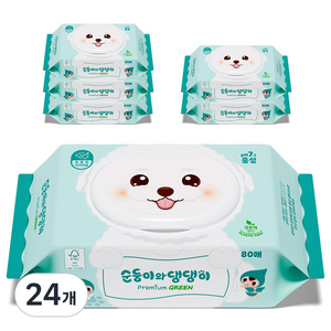 순둥이 반려동물 순둥이와 댕댕이 프리미엄 그린 중성 물티슈, 80개입, 24개