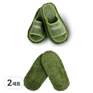 백수 클린 청소슬리퍼 + 리필 패드 세트 소, 2세트, 그린티