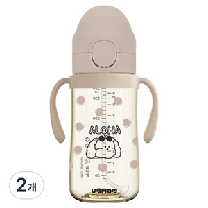 유비맘 유아용 알로하몽이 빨대컵, 280ml, 2개, 초코