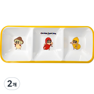 짱구 멜라민 직사각 3절 나눔접시, 혼합색상, 2개