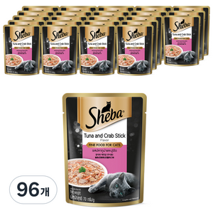 쉬바 고양이 주식 파우치, 참치+게살, 70g, 96개