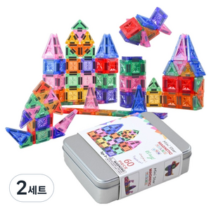 토이토 미니 맥타일즈 자석 블럭 교구 놀이 세트 60p, 2세트, 비비드 투명