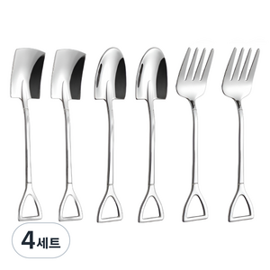 쇼벨 커트러리 세트, 4세트, 사각 티스푼 2p + 삼각 티스푼 2p + 티포크 2p