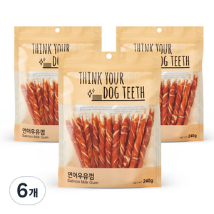 띵크유어도그티 강아지 딩고껌 스틱형 20P, 혼합맛(연어/우유), 240g, 6개