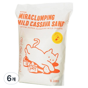 바잇미 고양이 미라클럼핑 카사바 모래, 3.2kg, 6개, 무향