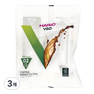하리오 V60 종이필터 02 화이트 VCF-02-100W, 100개입, 3개