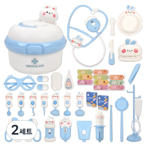오즈토이 메디컬 킷 토끼 소꿉놀이 의사 역할놀이 장난감 세트, 2세트, 파랑색A