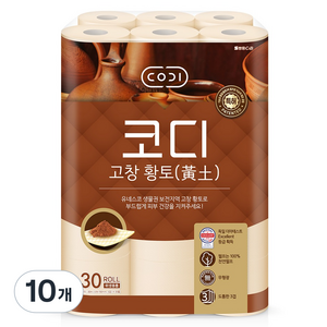 코디 천연펄프 3겹 고창 황토 롤화장지, 30m, 30개입, 10개