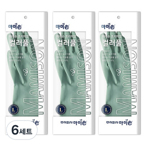 마미손 컬러풀 고무장갑 양손착용 세트, 딥그린, 대(L), 6세트