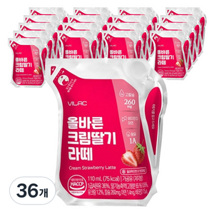 비락 올바른 크림딸기라떼, 36개, 110ml