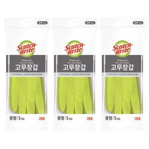 스카치브라이트 프리미엄 고무장갑 5개입, 옐로우그린, 중(M), 3세트