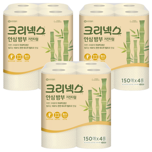 크리넥스 안심 밤부 천연펄프 롤키친타올, 600매, 3개