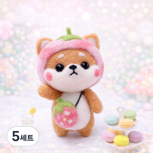 아트조이 DIY 양모펠트 키트, 5세트, 핑크딸기시바