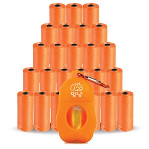 멍냥 반려동물 휴대용 배변봉투 케이스 + 리필봉투, 옐로오렌지, 515개