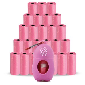 멍냥 반려동물 휴대용 배변 봉투 케이스 + 리필 세트, 핑크, 515개