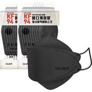 메디케이알 데일리스타일헬스황사방역마스크 성인용 KF94, 25개입, 2개, 블랙