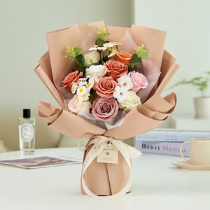 메종드플로레 비누꽃 시들지 않는 사랑스러운 기념일 졸업식 생일 꽃다발 + 쇼핑백, 카밍코랄, 1개