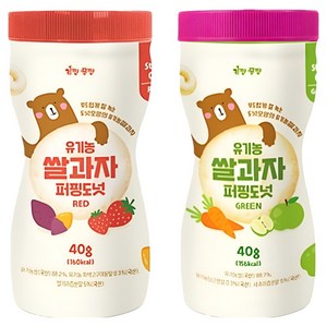 키짱몸짱 아동용 유기농 쌀과자 퍼핑도넛 2종 세트, 딸기맛,사과맛, 40g, 1개