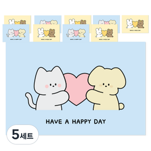 도나와친구들 HAVE A HAPPY DAY 엽서 10 x 15 cm 2종 x 5p 세트, 토미 하트 마몽, 순면이 하트 호두, 5세트
