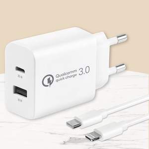 모잇 퀄컴 공식인증 QC 3.0 PD25W 2포트 PPS 초고속충전기 + 8핀 라이트닝 아이폰 케이블, 화이트, 1개