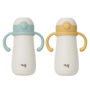 마더케이 허그 스테인리스 빨대컵, 350ml, 2개, 민트 + 머스터드