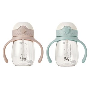 마더케이 유아용 허그 추 빨대컵 2종 세트, 210ml, 1세트, 핑크베이지 + 민트