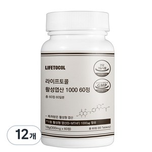라이프토콜 활성 엽산 1000, 60정, 12개