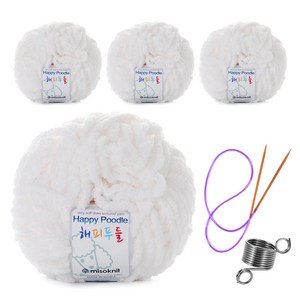 미소털실 해피푸들 극세사 수면 털실 80g 4p + 줄바늘 + 뜨개반지, 01 화이트, 1개